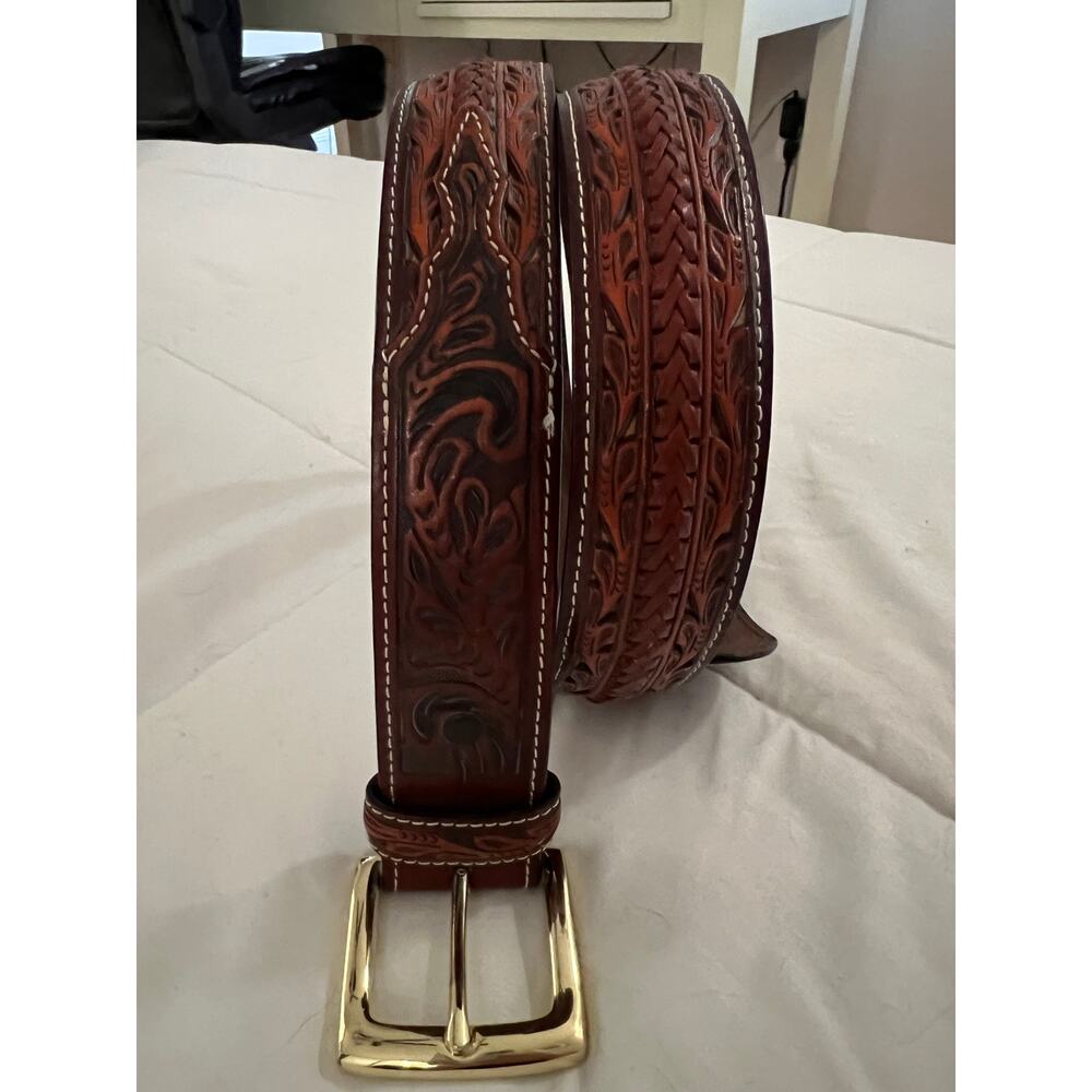 3D Western Hand Tooled Leather Belt Cowboy Rodeo SZ 36